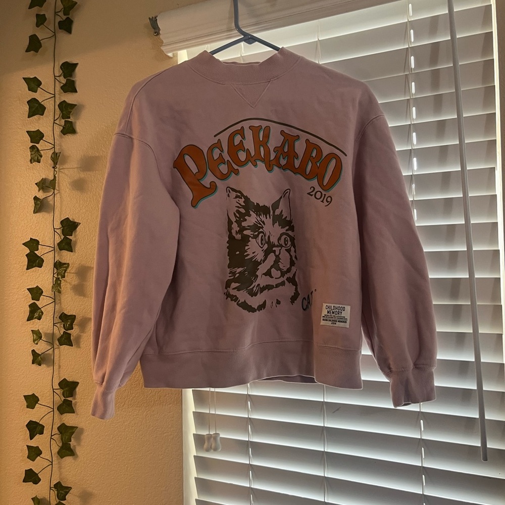 fun pink cat crewneck